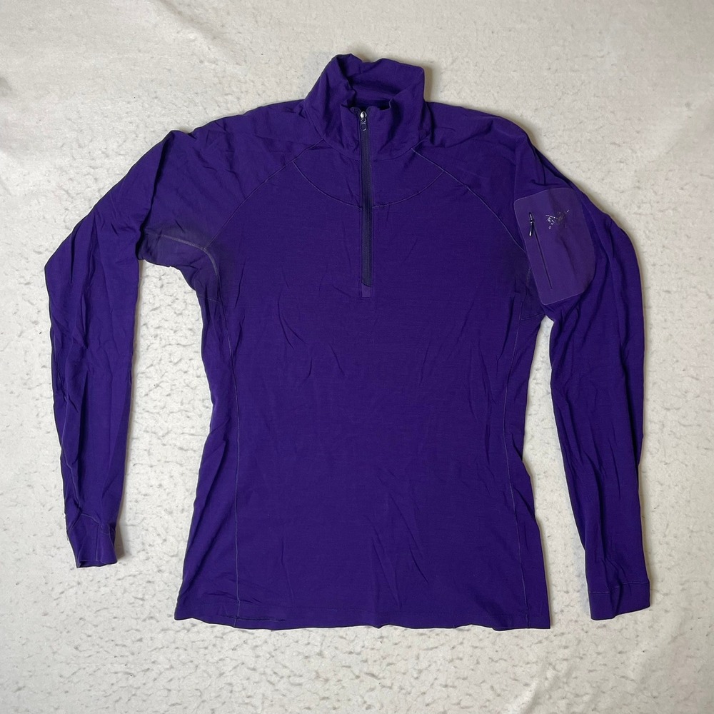 Arc'teryx Satoro AR Zip Neck Top Womens Large Purple Merino Wool Base Layer